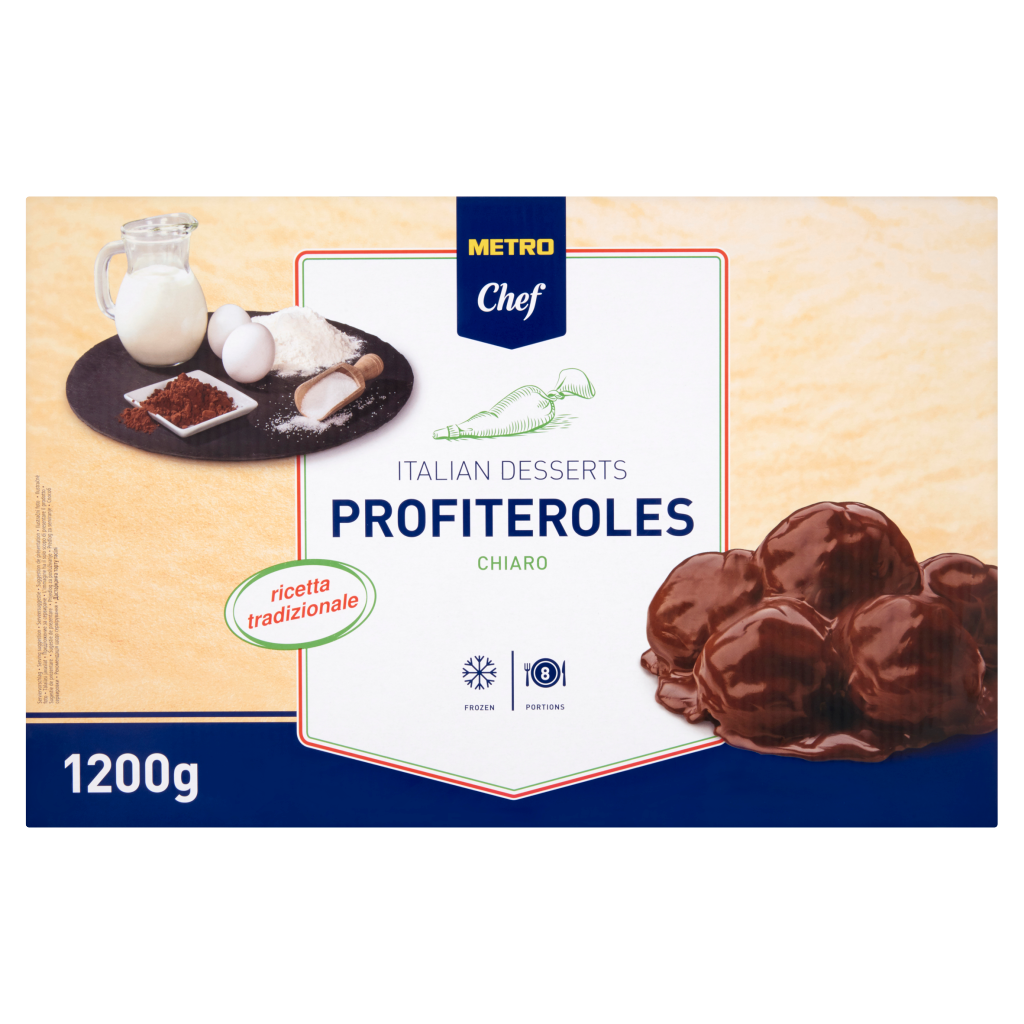 METRO Chef Gyorsfagyasztott Profiterol, Tejes Krémmel Töltött, Kakaós Krémmel Leöntve 1,2 kg