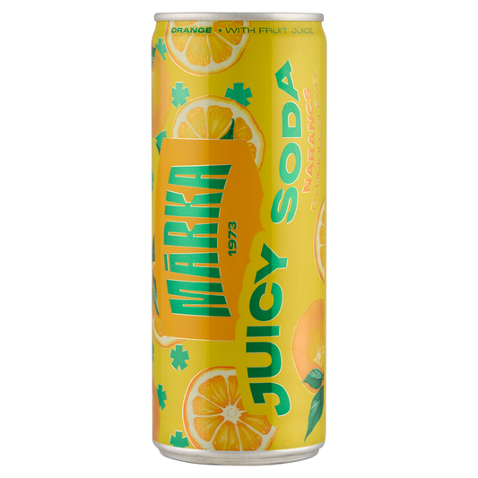 MÁRKA Juicy Soda narancs szénsavas üdítőital cukorral és édesítőszerrel 250 ml