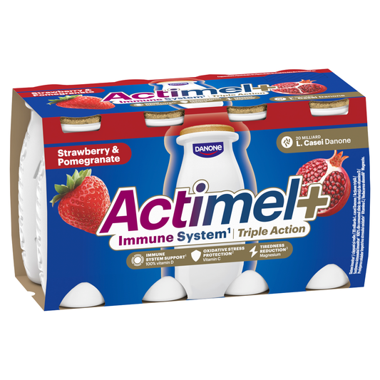DANONE Actimel+ eper- és gránátalmaízű zsírszegény joghurtalapú ital 8 x 100 g (800 g)