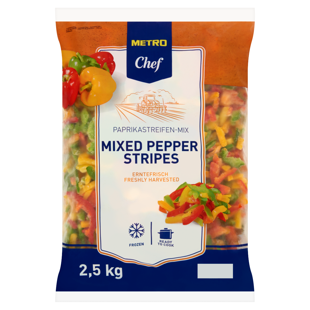 METRO Chef Gyorsfagyasztott Piros-Zöld-Sárga Paprika Csíkok 2,5 kg