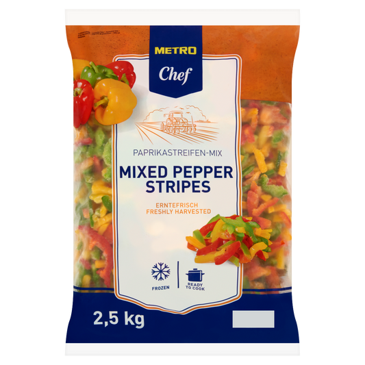 METRO Chef Gyorsfagyasztott Piros-Zöld-Sárga Paprika Csíkok 2,5 kg