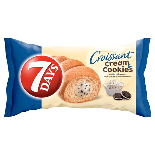 7DAYS Cream & Cookies croissant vaníliaízű töltelékkel és kekszdarabokkal 60 g