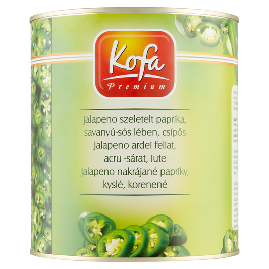 Kofa Premium Csípős,Szeletelt Jalapeno Paprika Savanyú-sós Lében 2,9 kg