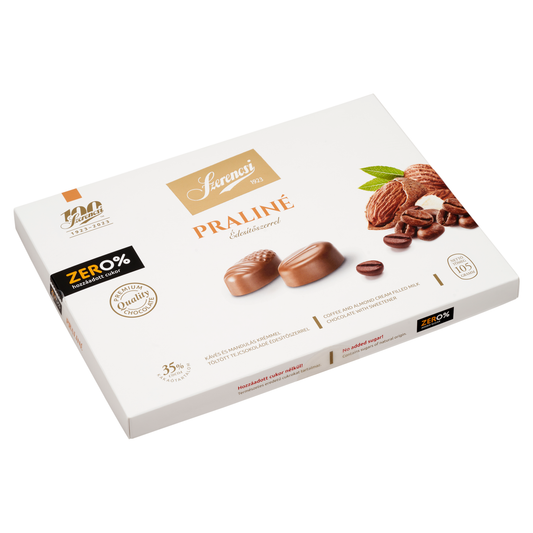 Szerencsi Zero% praliné kávés és mandulás krémmel töltött tejcsokoládé édesítőszerrel 105 g