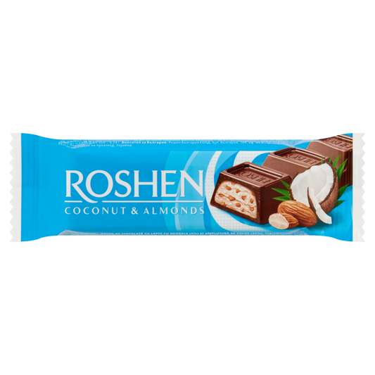 ROSHEN tejcsokoládé szelet mandulával és kókuszos töltelékkel 29 g