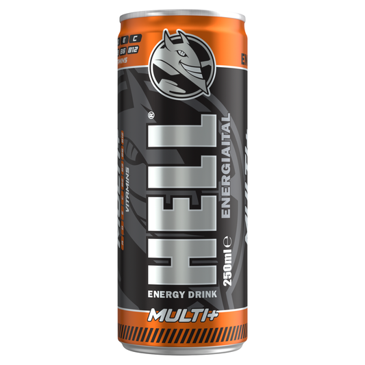 HELL Multi+ vegyes gyümölcsízű koffeintartalmú, szénsavas, alkoholmentes ital 250 ml
