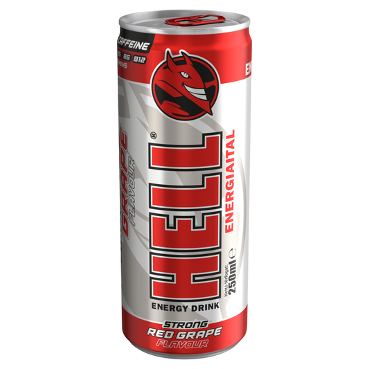 HELL Strong Piros Szőlő- és Tuttifrutti Ízű Koffeintartalmú, Szénsavas Ital 250 ml