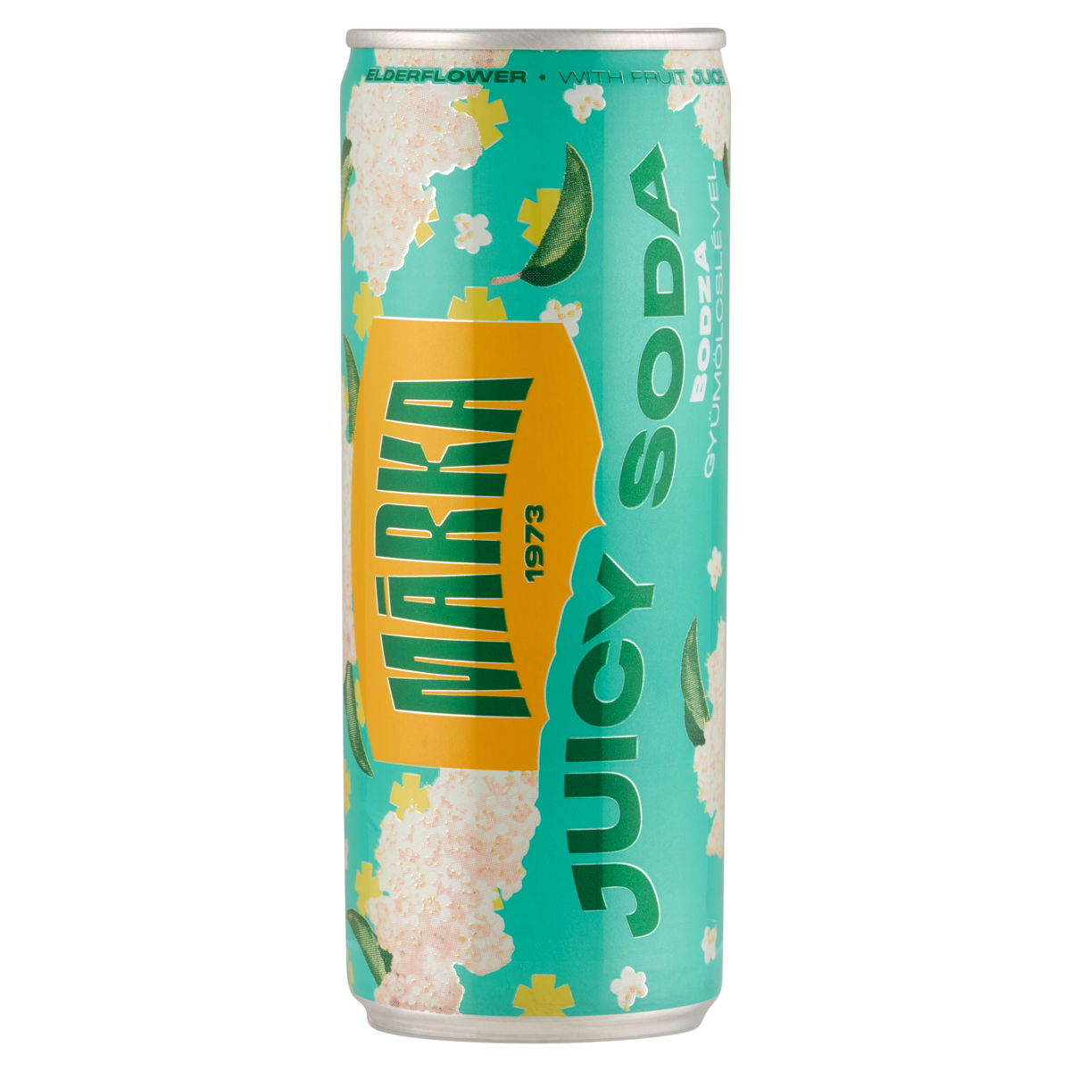 MÁRKA Juicy Soda bodzaízű szénsavas üdítőital cukorral és édesítőszerrel 250 ml