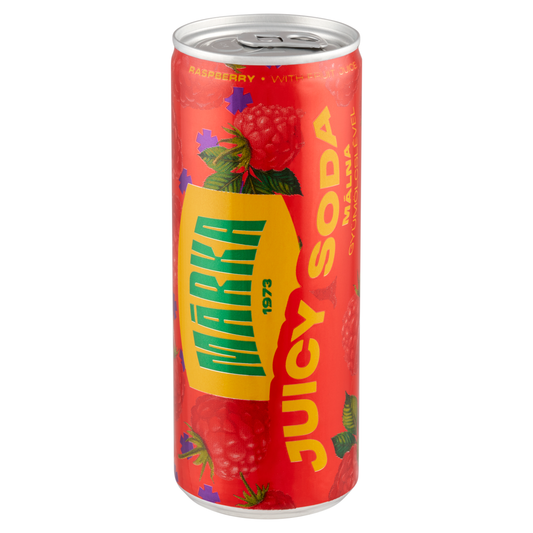 MÁRKA Juicy Soda málna szénsavas üdítőital cukorral és édesítőszerrel 250 ml