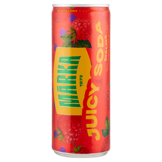 MÁRKA Juicy Soda málna szénsavas üdítőital cukorral és édesítőszerrel 250 ml