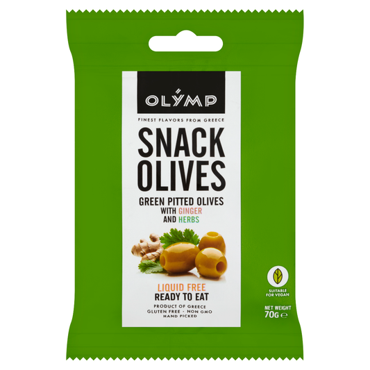 Olymp Snack Olives fűszerezett zöld magozott olajbogyó gyömbérrel 70 g