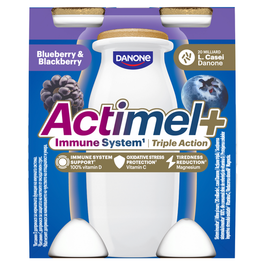 DANONE Actimel+ áfonya- és feketeszeder ízű joghurtalapú ital 4 x 100 g (400 g)