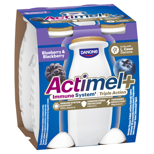 DANONE Actimel+ áfonya- és feketeszeder ízű joghurtalapú ital 4 x 100 g (400 g)