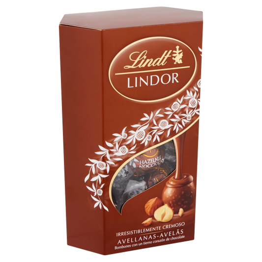 Lindt Lindor Hazelnut tejcsokoládé praliné mogyoródarabokkal és lágyan olvadó töltelékkel 200 g