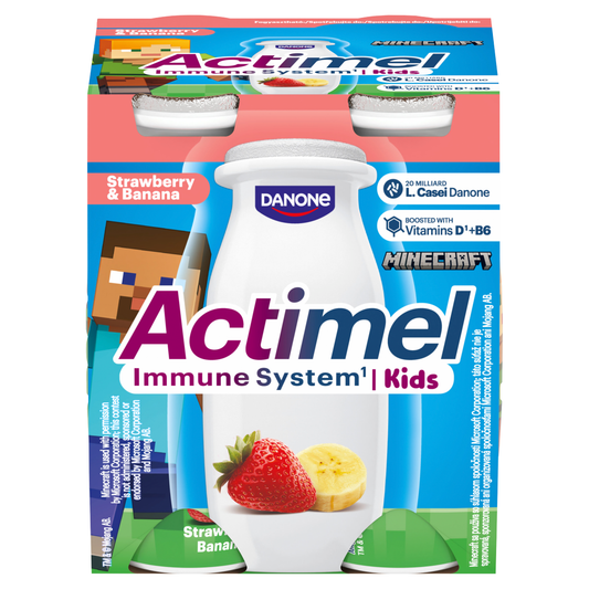 DANONE Actimel Kids zsírszegény eper-banánízű joghurtital B6- és D-vitaminnal 4 x 100 g (400 g)