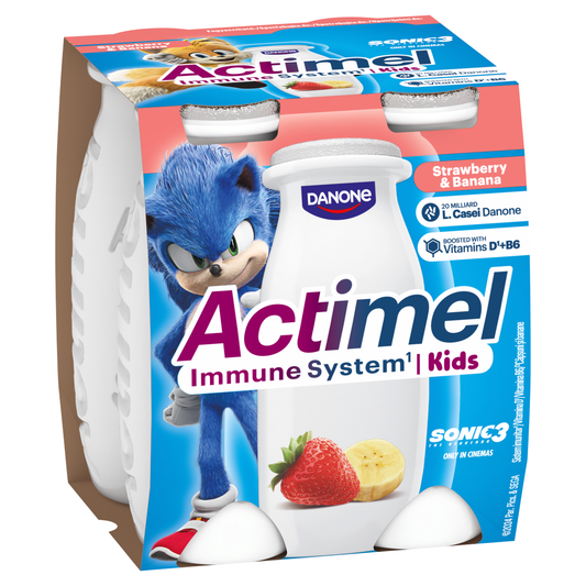 DANONE Actimel Kids zsírszegény eper-banánízű joghurtital B6- és D-vitaminnal 4 x 100 g (400 g)