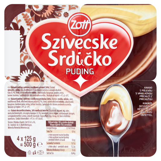 ZOTT Szívecske kakaós puding vaníliaízű öntettel 4 x 125 g